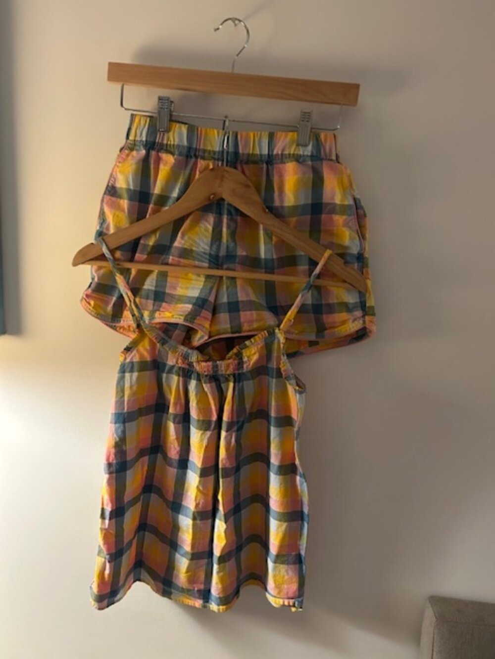 Lands' End Pastel Plaid Pajama Set Women's XS Tank & Shorts